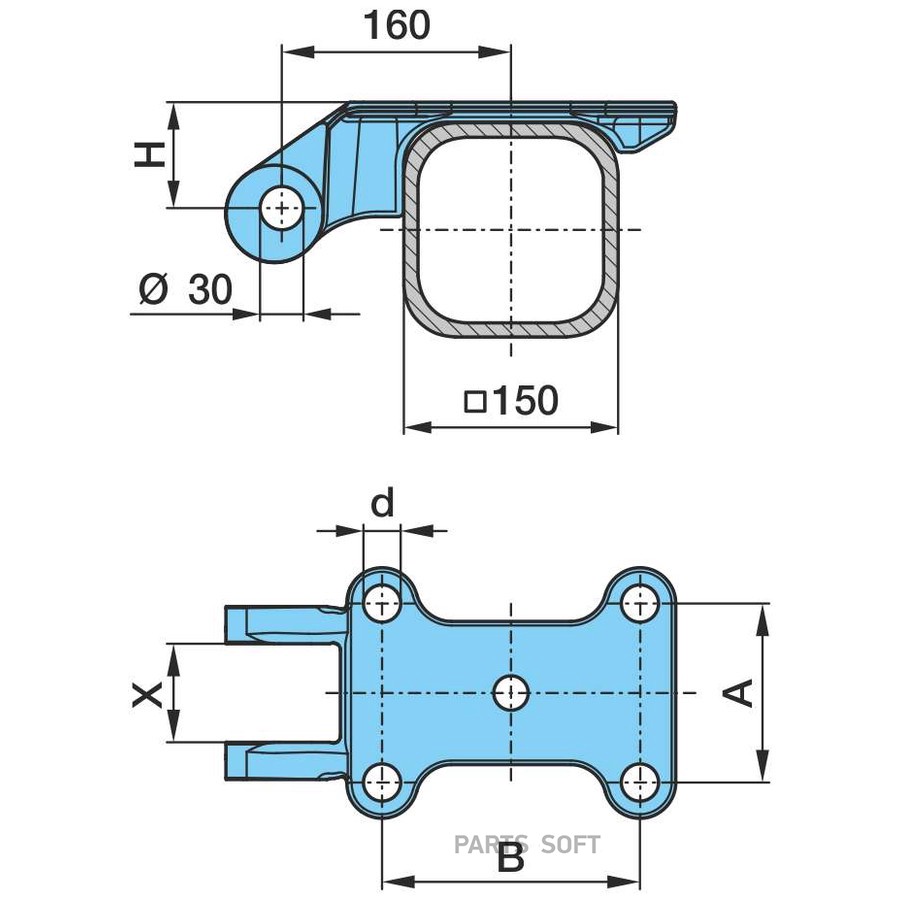 Кронштейн под рессору и реакт.тягу  VB30 180х125/24/4X26