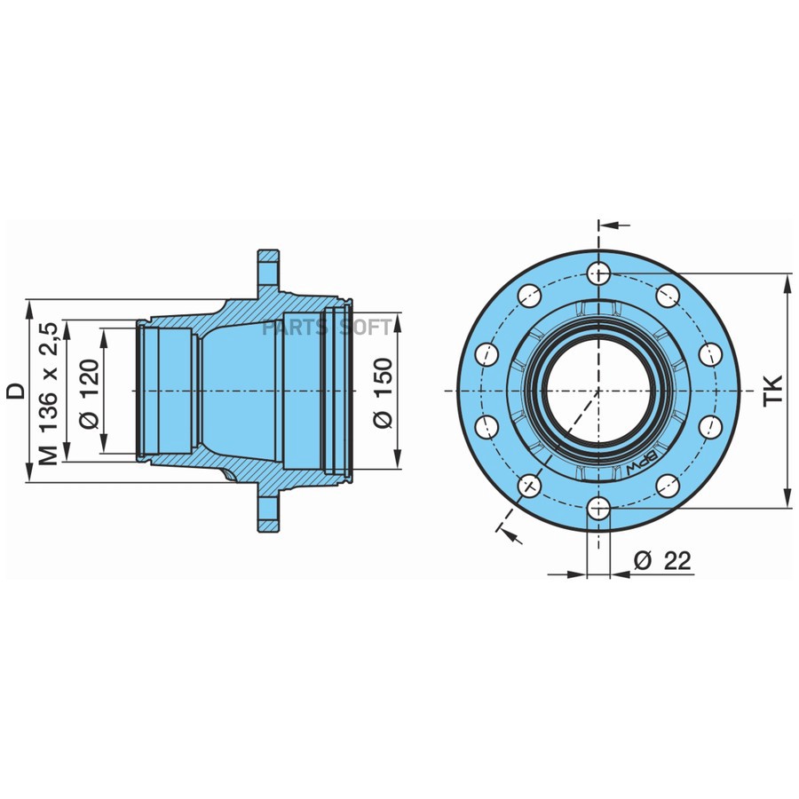 Ступица Bpw 300*200 / EcoMaxx-11т. 33118+33213 . M136*2.5 без подш