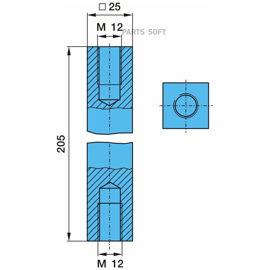 Стержень кронштейна мех-ма подъемной оси подвески квадр. BPW 25x205 M12/ Oe