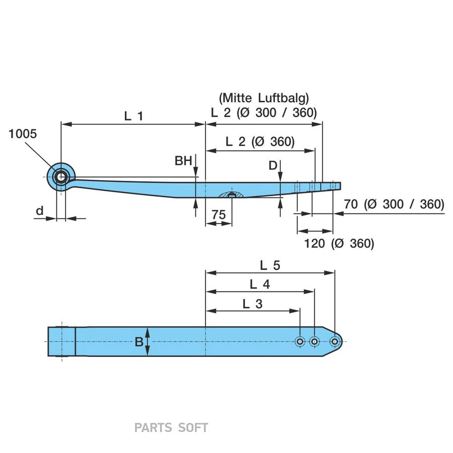 Полурессора Bpw / 100mm _ 1*51 _ 575+365 (340) _ k-0 _?30 /  ОЕ